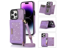Capa Bloqueio Rfid Pega Para Iphone 15 Pro Pele Sintética Roxo
