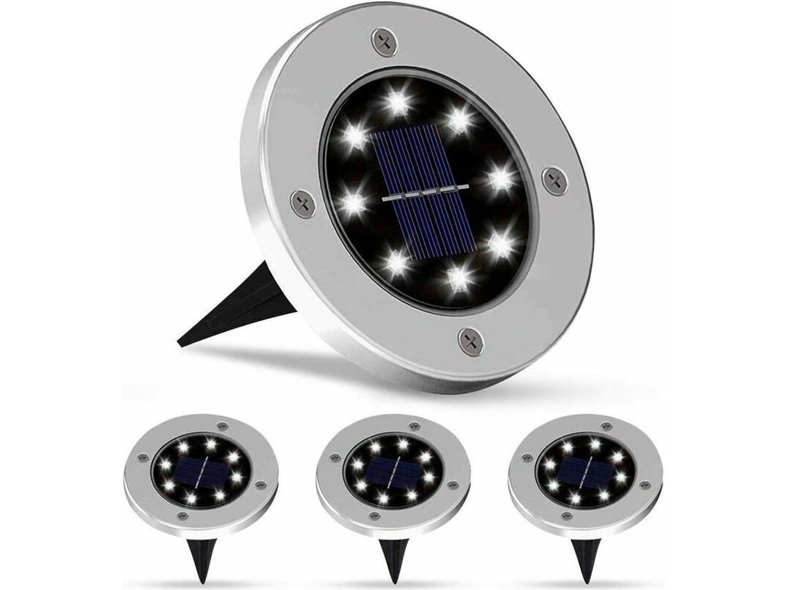 Luminárias solares externas Brilvibera, 8 LEDs, 4 unidades, para jardim, à prova d'água IP65
