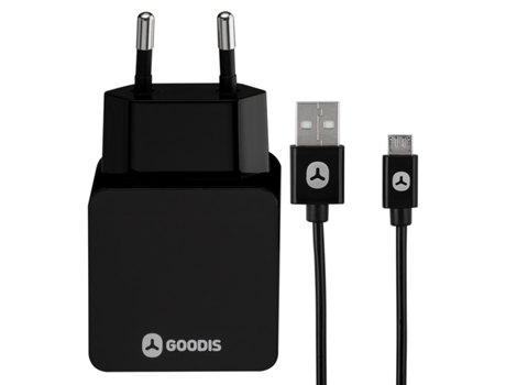 Kit Carregador + cabo Micro-USB GOODIS W1-24-11 Preto — 2400 mAh | 5V | Cabo Micro-USB