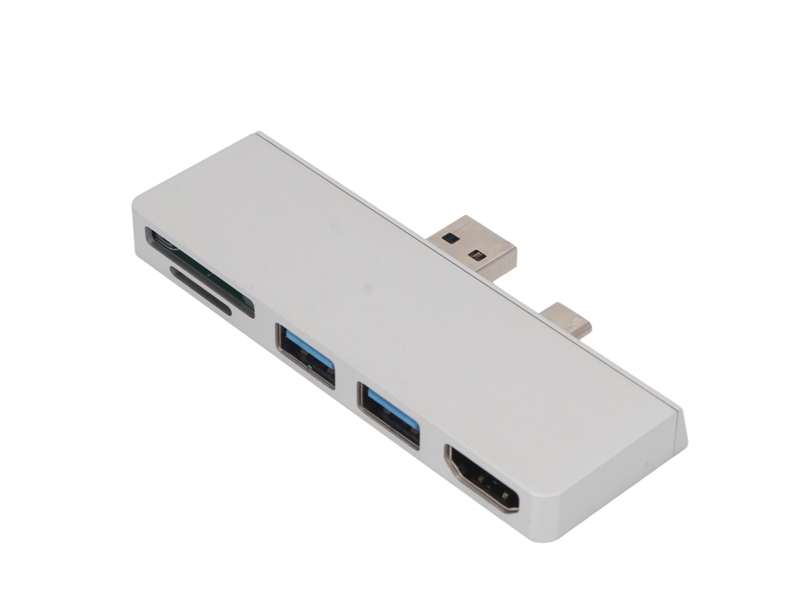 Aetheria hub Usb C 5 em 2 para Surface Pro 7 com 4k Hd, 2 Portas Usb3.0 e Leitor de Cartão Prata