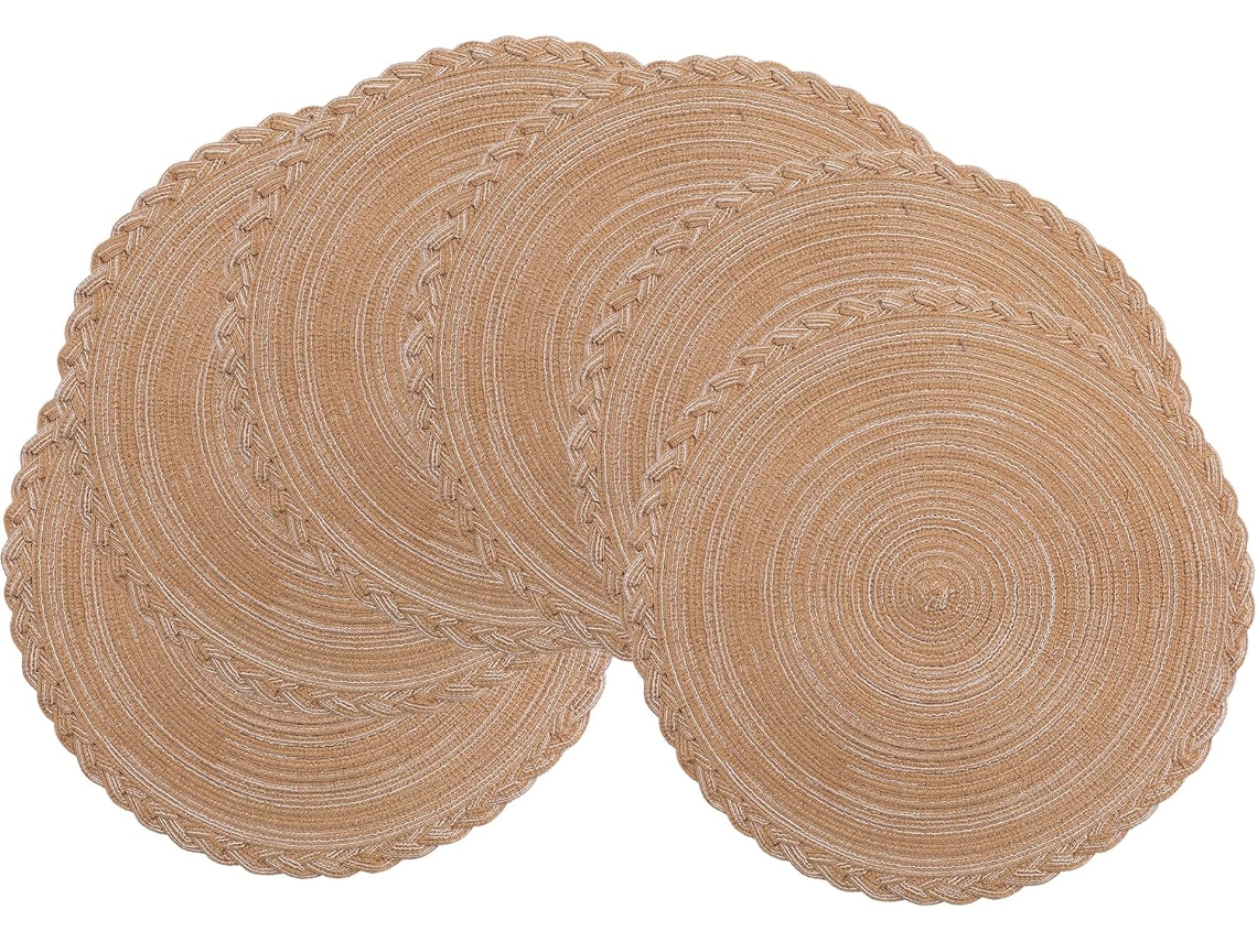 Conjunto 6 Peças Placemat Redondo Lavável Marrom Claro Isolante Térmico 36cm Dureforward