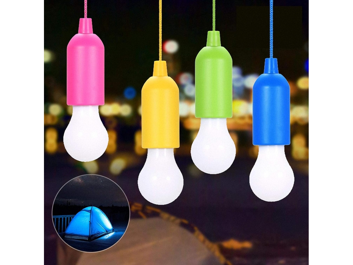 Kit com 4 Luzes de Led Portáteis para Camping Interruptor Puxar, Lâmpadas Coloridas e Iluminação Led Branca BRILVIBERA