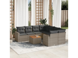 Vidaxl 9 Pcs Conjunto Sofás P/ Jardim Com Almofadões Vime Pe Cinzento