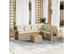 Vidaxl 7 Pcs Conjunto De Sofás P/ Jardim Com Almofadões Vime Pe Bege
