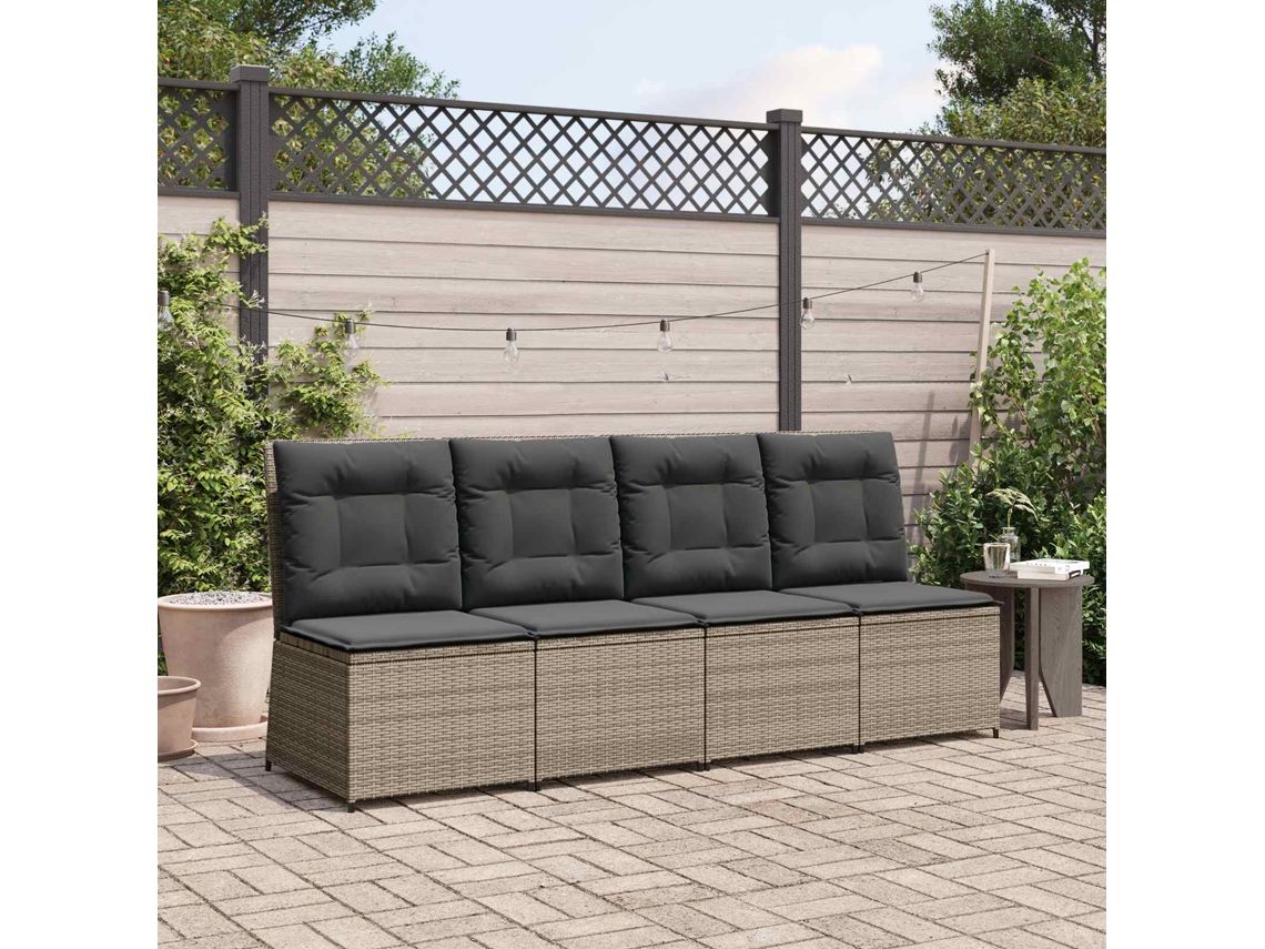 Vidaxl Sofá De Jardim Com Almofada Cinzeto Vime Pe