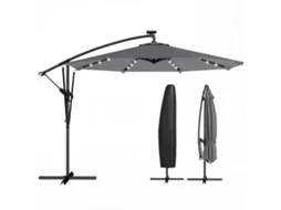 Parasol Solar de Jardim com 32 lâmpadas LED manivela UV 50+ Ø 295cm Cinza | S/MARCA