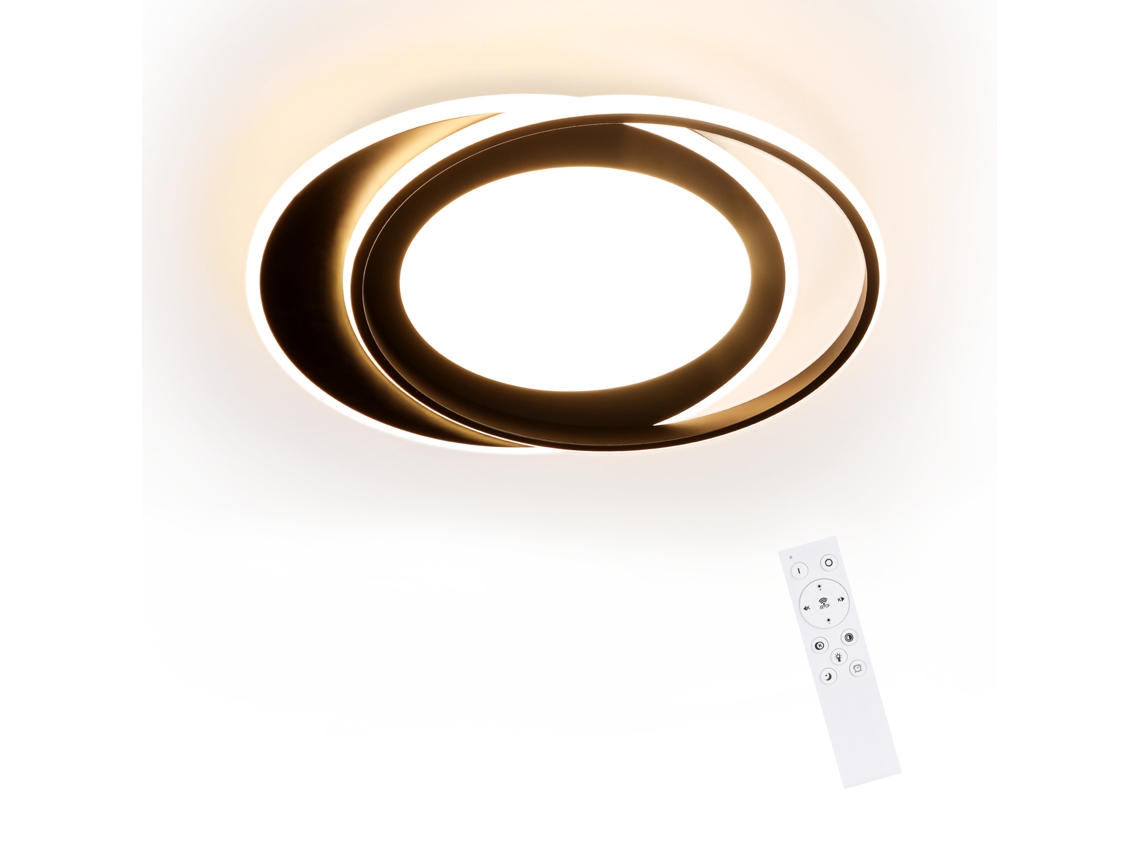 Rodada Led Plafon 66W Moderno 48 5Cm Quarto Preto Regulável com Controle Remoto Sala de Estar para Cozinha Corredor Escritório NETTLIFE