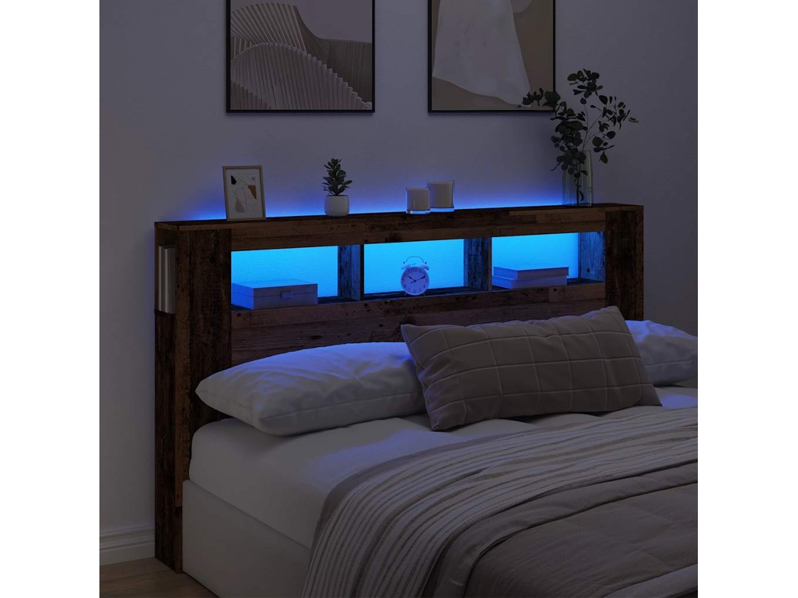 Vidaxl Cabeceira C/ Leds 180x18,5x103,5cm Deriv. Madeira Madeira Velha