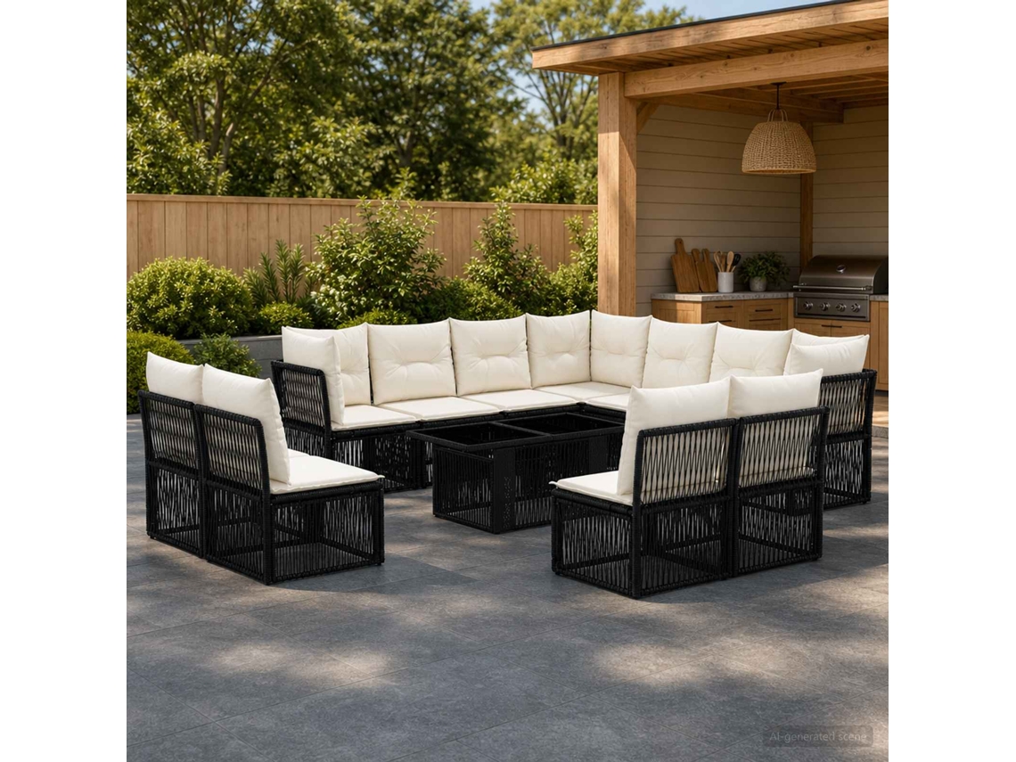 Vidaxl Conjunto De Sofá De Jardim 12 Unid. Preto Vime Pe