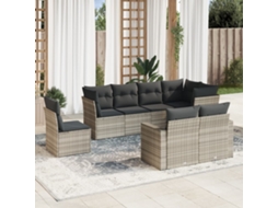 Vidaxl 8 Pcs Conj. Sofás Jardim C/ Almofadões Vime Pe Cinzento-claro