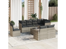 Vidaxl 9 Pcs Conj. Sofás Jardim Com Almofadões Vime Pe Cinzento-claro