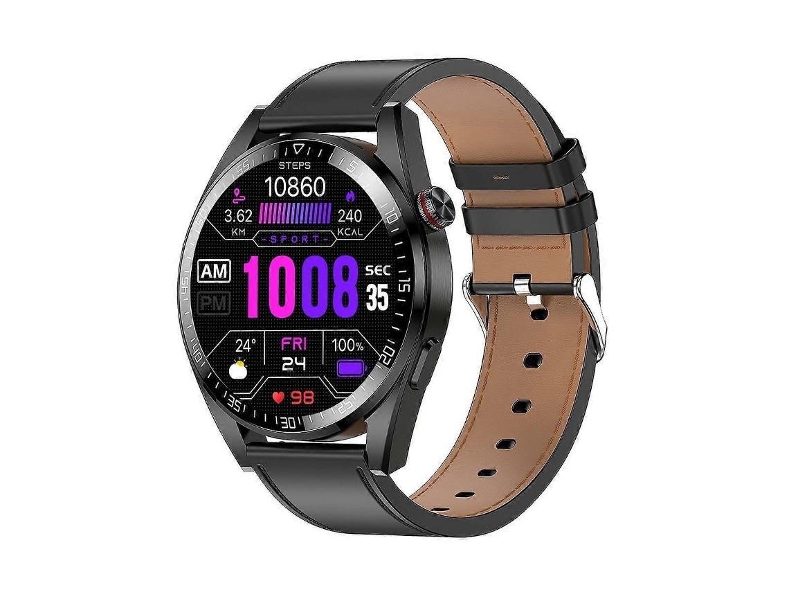 Smartwatch Amoled De 1,43 Polegadas Com Pulseira De Couro Preta