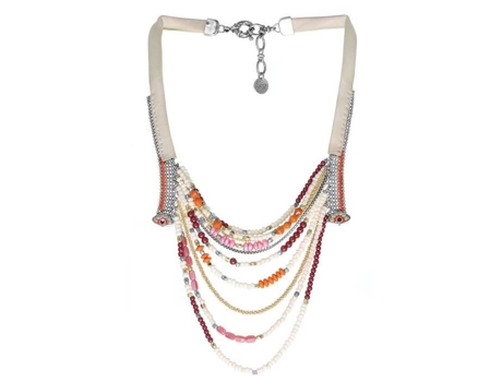 Colar graduado - FRANCK HERVAL - Anoush - Couro - Laranja - Osso, pérolas cultivadas, pérola de vidro