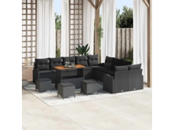 Vidaxl Conjunto de Sofá de Jardim com Almofada 14 Pcs Preto Vime Pe