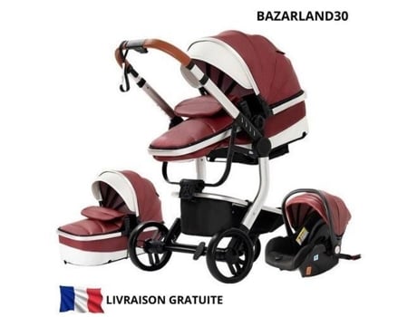Bazarland30. Carrinho 3 Em 1 Bebê Combinado Assento De Carro Moisés Trio Reversível Couro Pu Rodas Anti Furos Caneta.vermelha