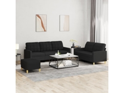 Vidaxl 3 Pcs Conjunto De Sofás Com Almofadões Tecido Preto