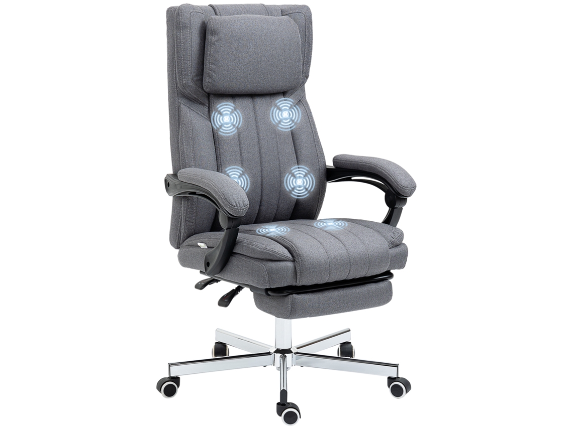 Cadeira de Escritório com 6 Pontos de Massagem, Vibração, Reclinável, com Altura Ajustável,65x61x101-113cm,Cinza | S/MARCA