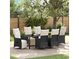 Vidaxl Conjunto De Jantar Para Jardim 7 Unid. Preto Vime Pe