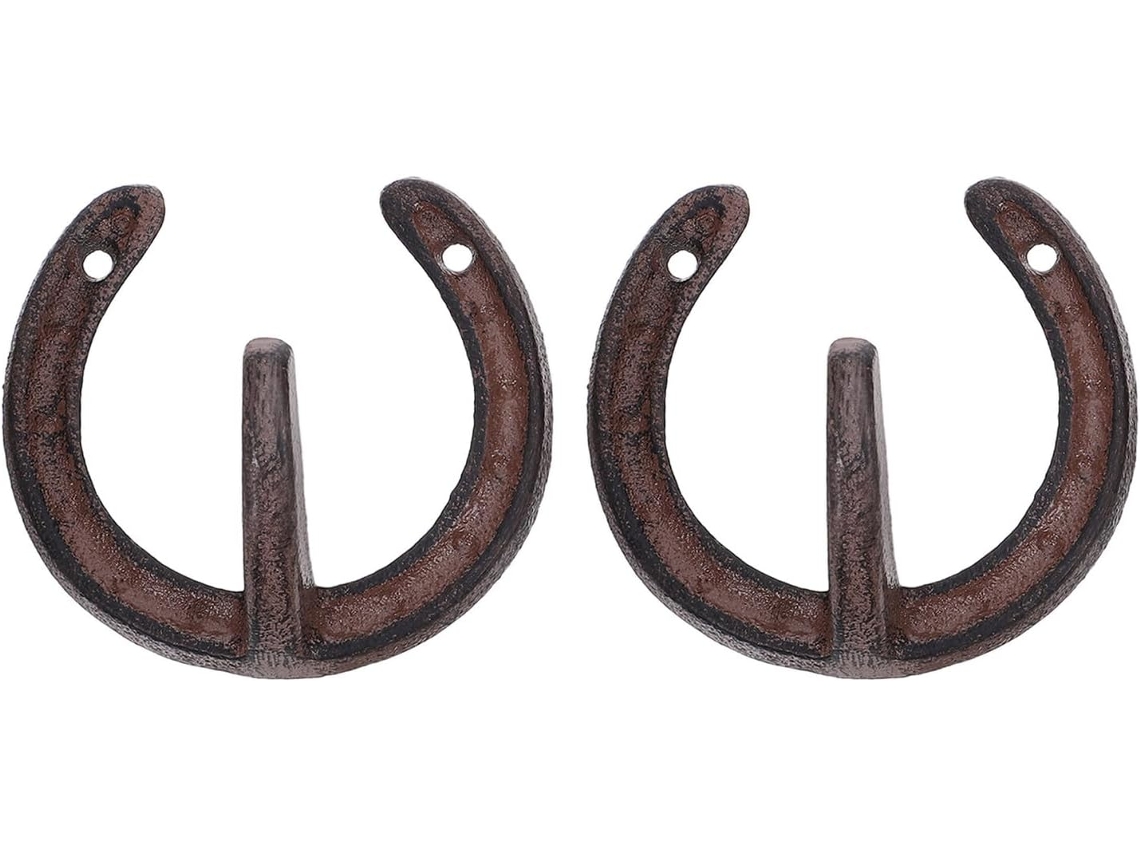 Ganchos De Parede Reforçados Em Ferro Fundido, 2 Peças, Formato De Ferradura, Estilo Rústico, Para Casacos E Toalhas