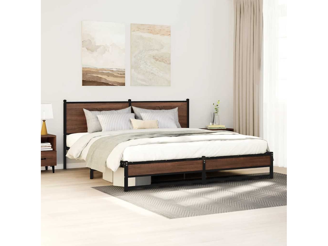 Vidaxl Estrutura Cama Sem Colchão 180x200 Cm Metal Carvalho Castanho