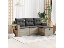 Vidaxl 4 Pcs Conj. Sofás Jardim C/ Almofadões Vime Pe Cinzento-claro