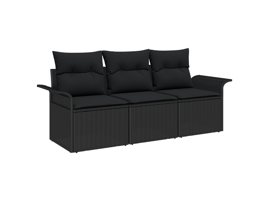 Conjunto 3 Sofá Exterior Vidaxl Preto Vime Pe (196 X 62 X 85cm)