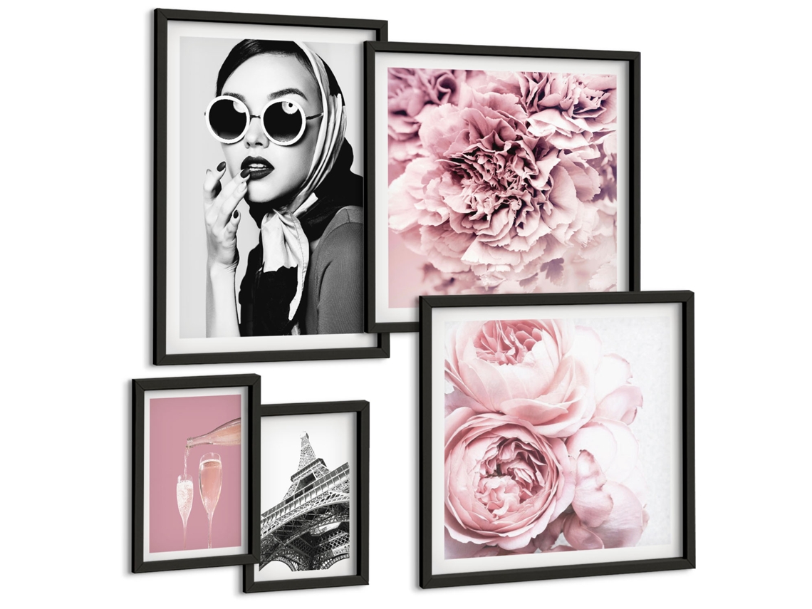 Conjunto De Pinturas Retratos Estilosos Flores Rosas Espelharte (5 Peças)