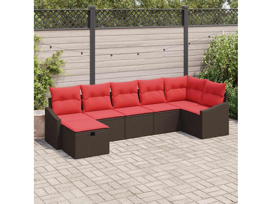 Vidaxl Conjunto De Sofás Com Almofada Castanho Vime Pe