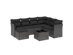 Conjunto de 8 Sofás de Jardim com Almofadões Vime Pe Preto MAISON EXCLUSIVE (N/A)