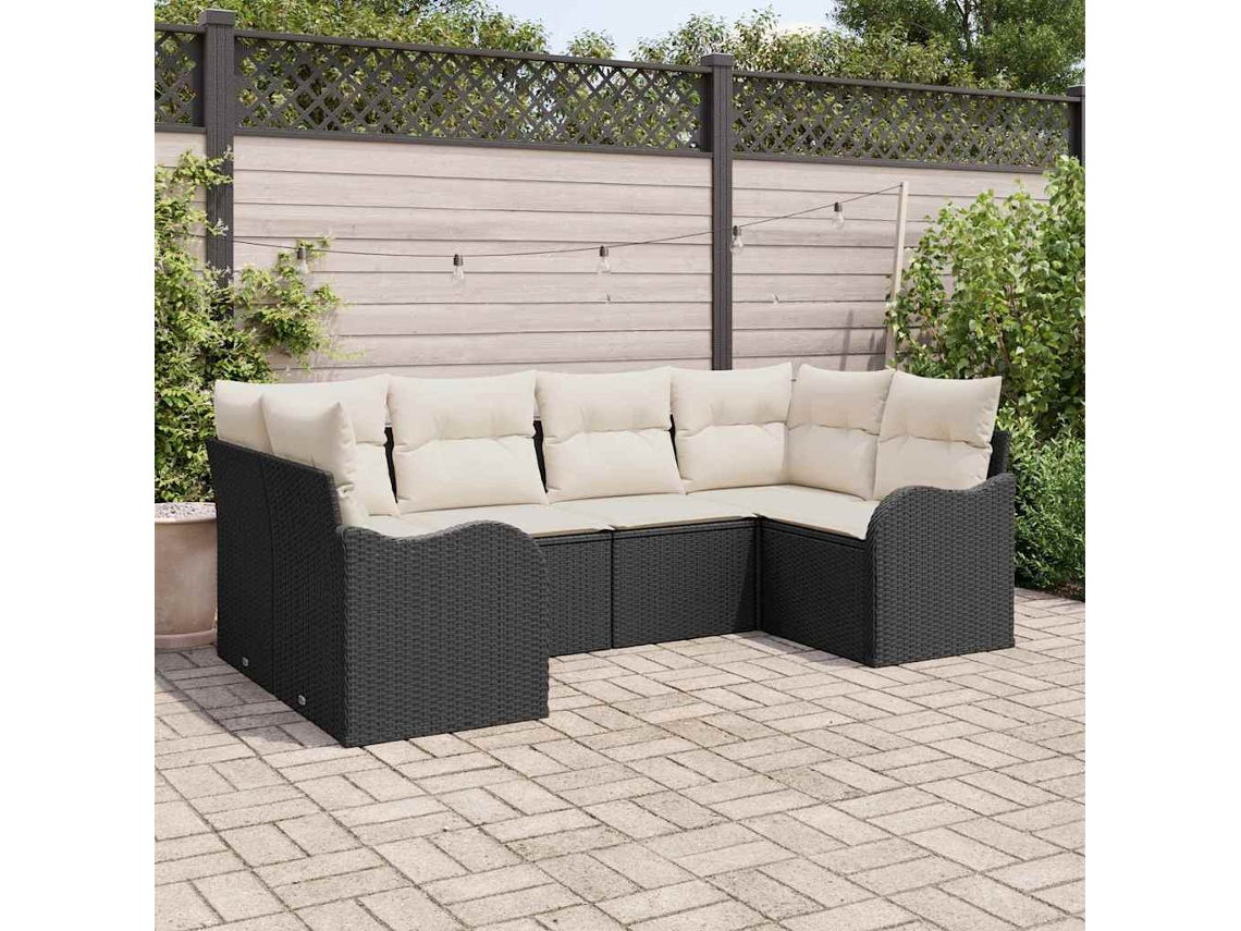 Conjunto De Sofá De Jardim Com Almofada 6 Pcs Preto E Branco Haochrymec