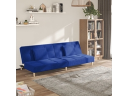 Vidaxl Sofá-cama 2 Lugares Com Duas Almofadas Tecido Azul