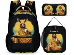 Mochila Escolar Canguru Para Meninas 6 12 Anos, Conjunto 3 Peças Com Estampa Animal, Incluindo Lancheira