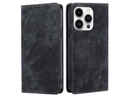 Capa Bloqueio Rfid Para Iphone 15 Pro Max Pele Sintética Magnética Preto