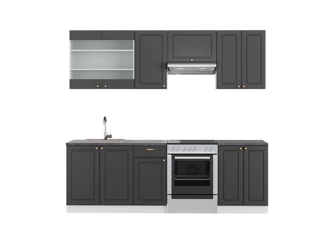 Cozinha Fame-Line, 240 cm, PT Antracite, Antracite-ouro/branco, Vicco