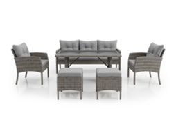 Conjunto Sebas Em Rattan Pe: Sofá, Mesa, 2 Poltronas E 2 Pufes. Móveis Para Jardim E Varanda, Em Rattan Cinza.