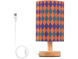 Abajur De Cabeceira Mnsruu Com Estampa Xadrez Laranja Em Losangos, Luz De Cabeceira Led, Cúpula De Tecido, Luminária