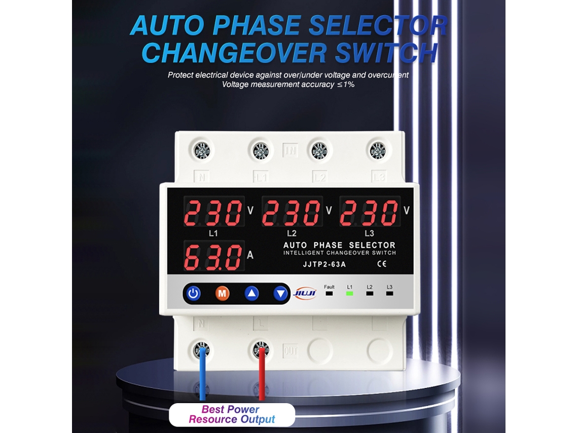 protetor Digital 3p YURU com display, tensão e corrente ajustáveis, auto reset