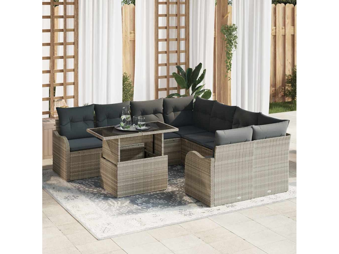 Vidaxl Conjunto De Sofá De Jardim 9 Unid. Cinzento-claro Vime Pe