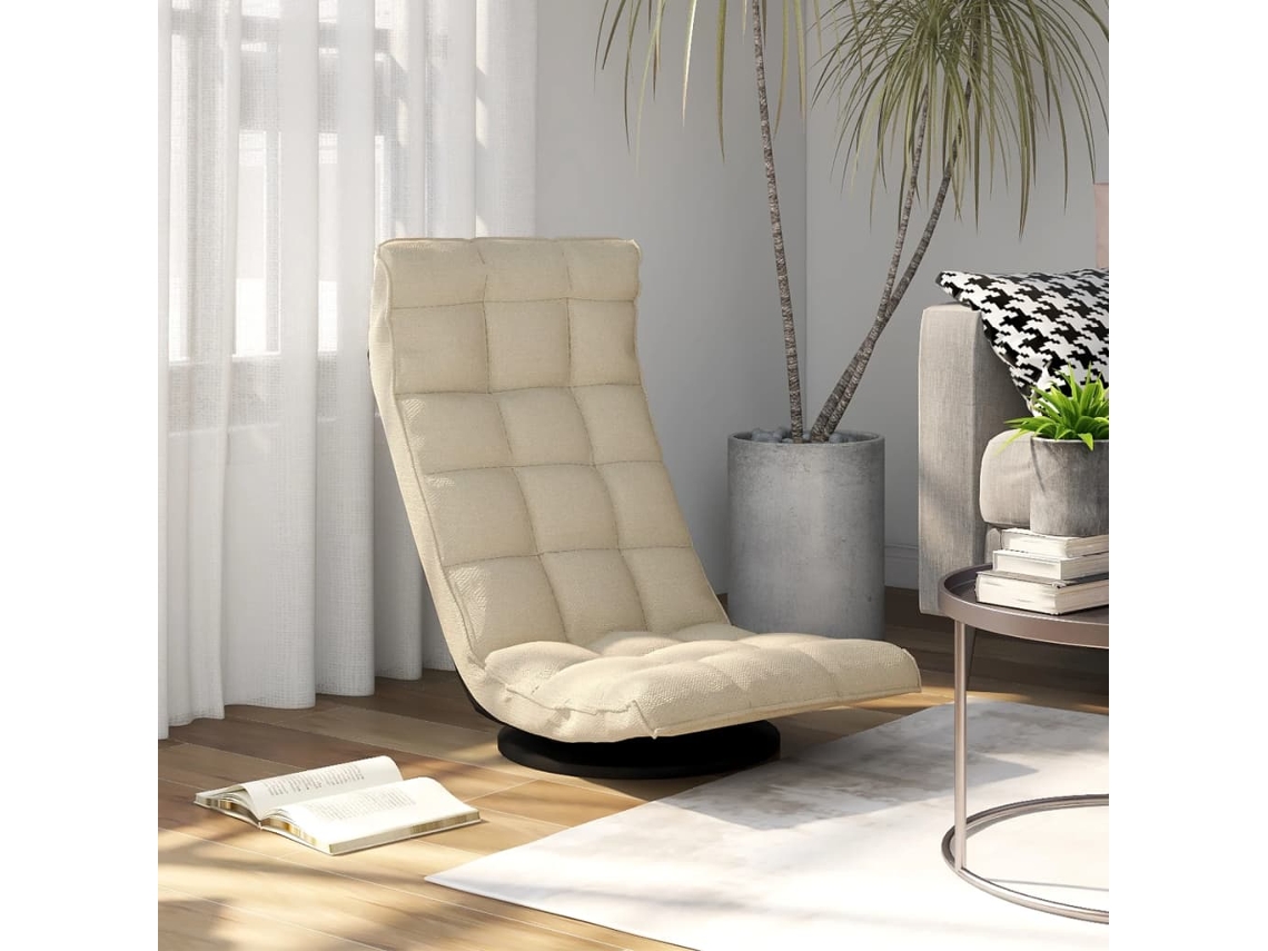 Vidaxl Cadeira De Piso Giratória Tecido Cor Creme