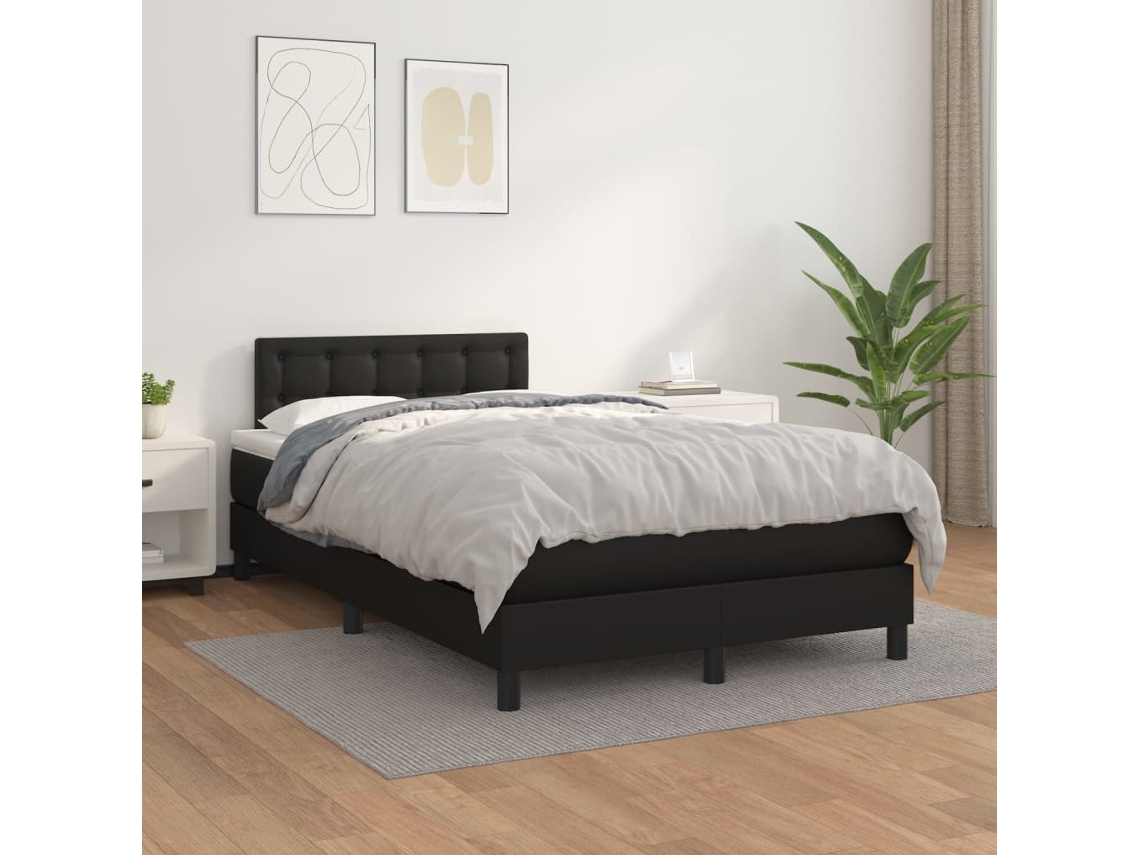 Cama Com Molas/colchão 120x200 Cm Couro Artificial Preto