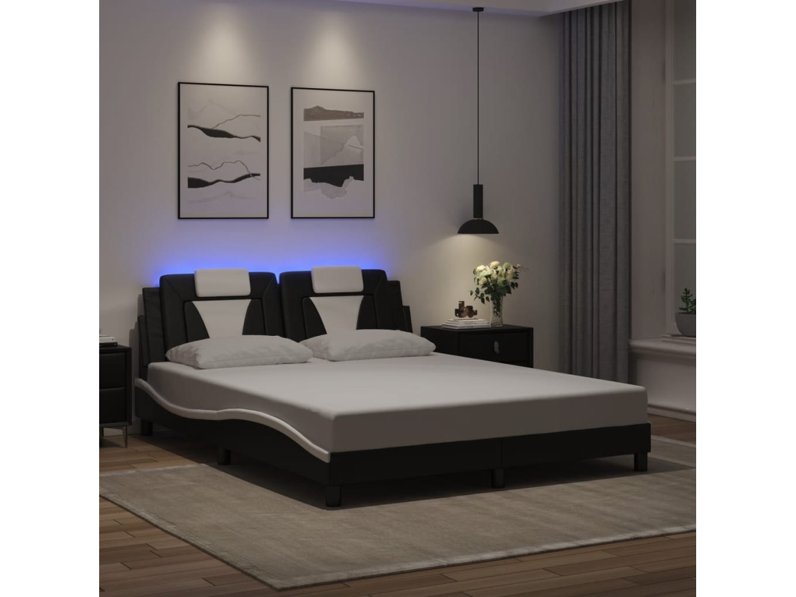 Estrutura de Cama Vidaxl Viana com Led 160x200cm preto/branco