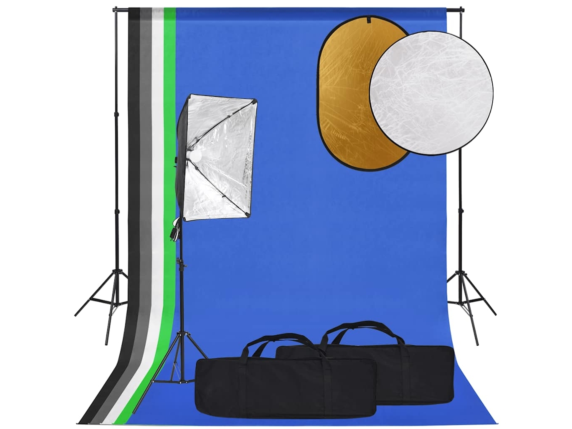 Vidaxl Kit Estúdio Fotográfico Com Softbox Iluminação/fundo/refletor