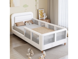 Cama Plataforma Acolchoada 90x200cm Com Grade De Segurança, Branca.