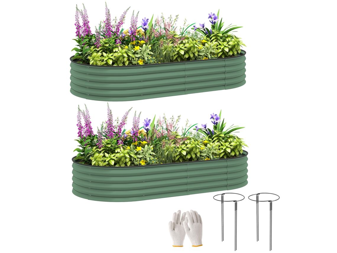 Conjunto de 2 Canteiros Elevados para Jardim, Banheira Externa com Fundo Aberto, Borda de Borracha, Metal, 181 X 93 X 30 Cm, Verde Ge