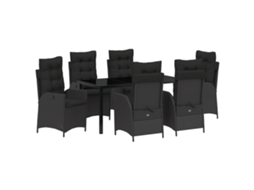 Conjunto 7 De Jantar De Jardim Com Almofadas Vidaxl Preto Rattan Pe