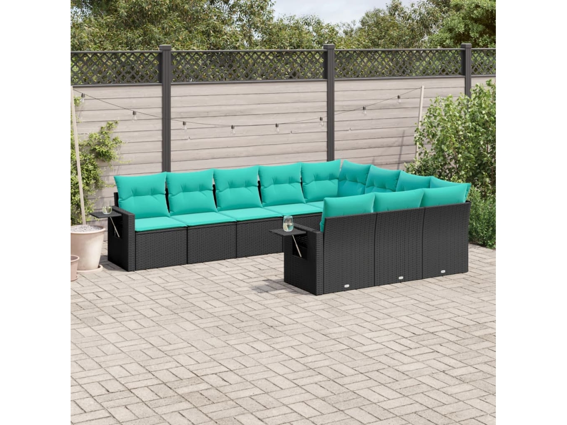 Vidaxl Conjunto De Sofá De Jardim Com 10 Peças E Almofadas Em Rattan Sintético Preto