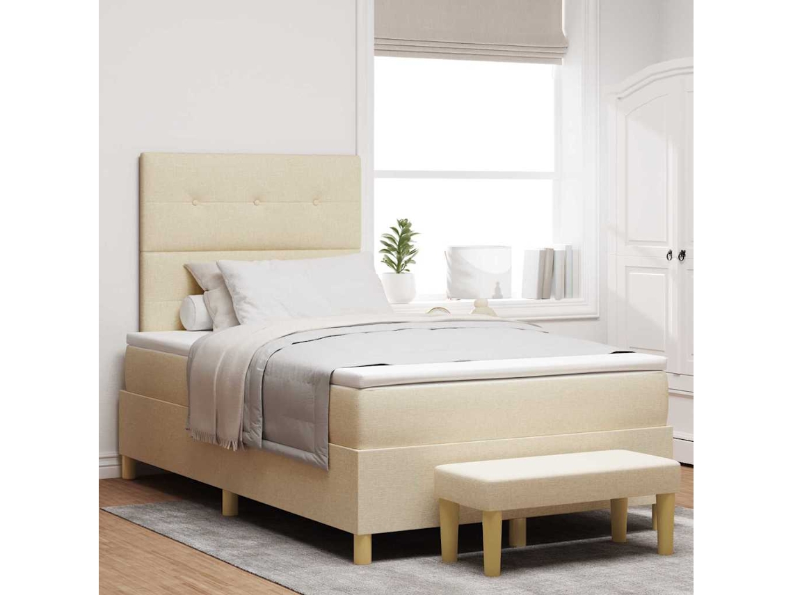 Vidaxl Cama Box Com Cabeceira Creme 190 X 120 Cm Tecido