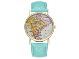 Relógio de Pulso Unissex Zhoulianfa Mapa Índia Pulseira Couro Pu Quartz Mint