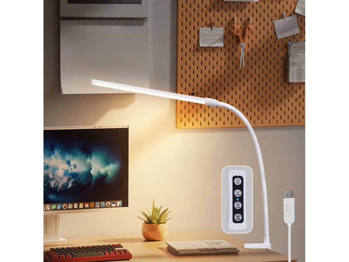 Nettlife Candeeiro De Secretária, Led Desk Lamp Daylight White Clamp Lamp Com 3 Temperaturas De Cor 5 Níveis De Brilho Usb Flexível 5 W