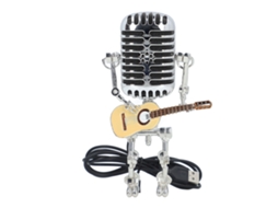 Mali lâmpada Robô Microfone Metal Retro Punk com Luz e Guitarra Amarela Vintage